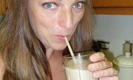 Shawna Coronado with an iced latte
