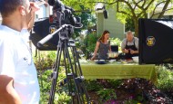 Chef Ryan Hutmacher and Shawna Coronado cooking in her front lawn
