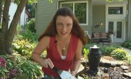 Shawna Coronado cooking in her front lawn vegetable garden.