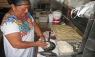 Making corn tortillas in Akumal, Mexico