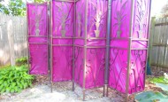 Garden Screen Made From used wrought iron and old table clothes