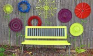 Recycled Garden Flower Garden Wall Folk Art With Park Bench