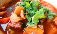 Beef vegetable soup in bowl
