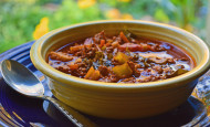 Crockpot Chili Recipe Made From Onion Soup, Ground Turkey, and Vegetables