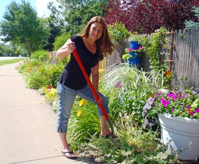 Shawna in her behind-the-fence garden.