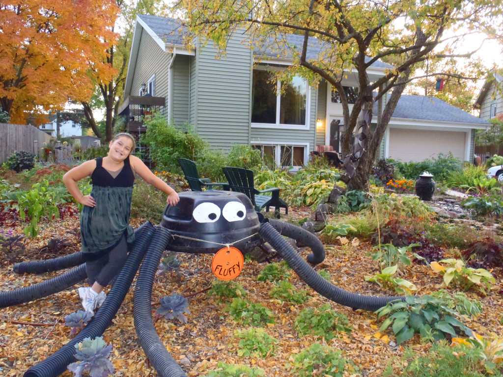 Giant halloween spider made from recycled materials