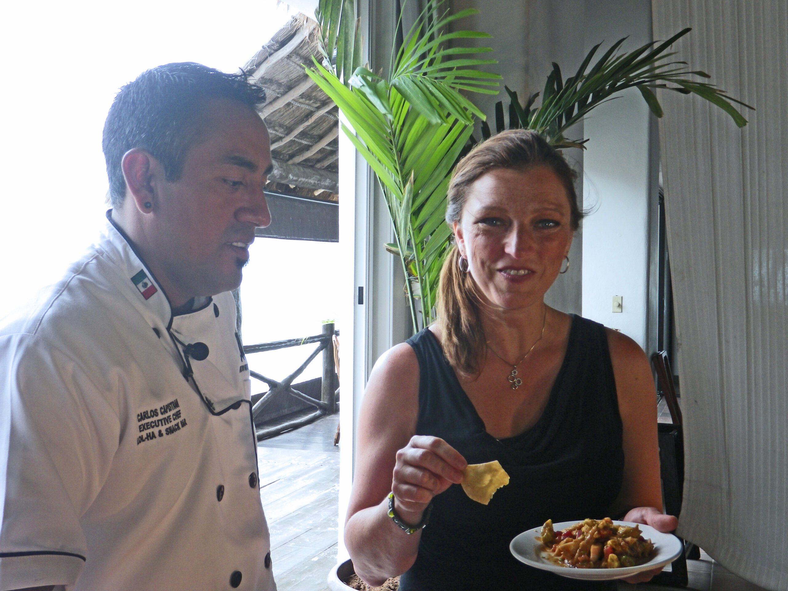 Shawna Coronado and Carlos Capistran with Shrimp Veracruz