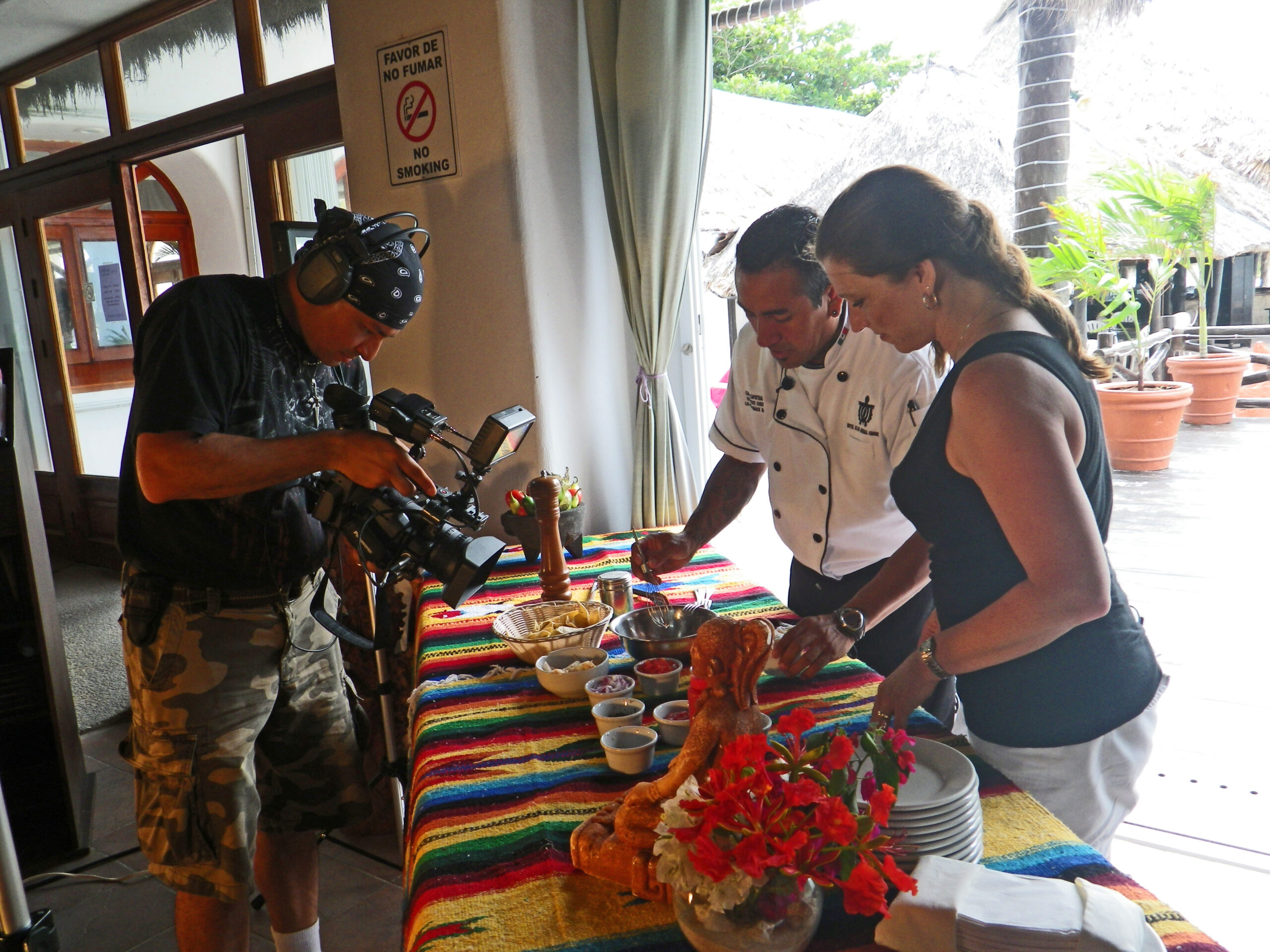 Filming the making of Sopes with Chef Carlos and Shawna Coronado.