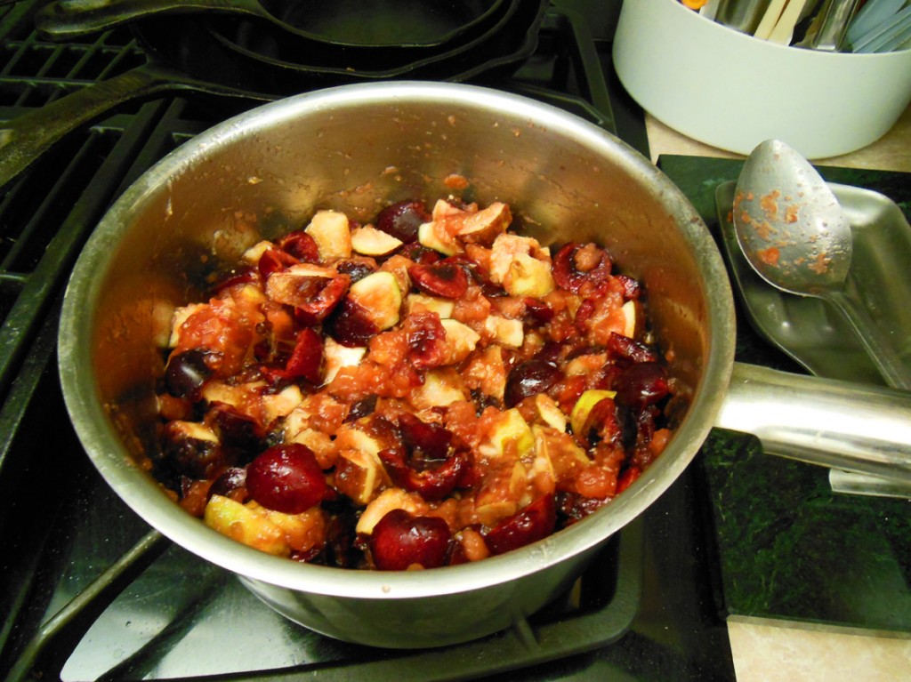 Fig and Cherries cooking on the stove.