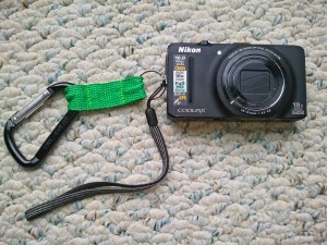 Nikon Coolpix with carabiner attached