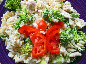 Butterfly Salad With Broccoli, Cucumber, Pasta, and Rotisserie Chicken