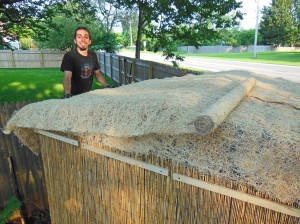 Tiki Hut shed roof installation - seed germination blanket mat