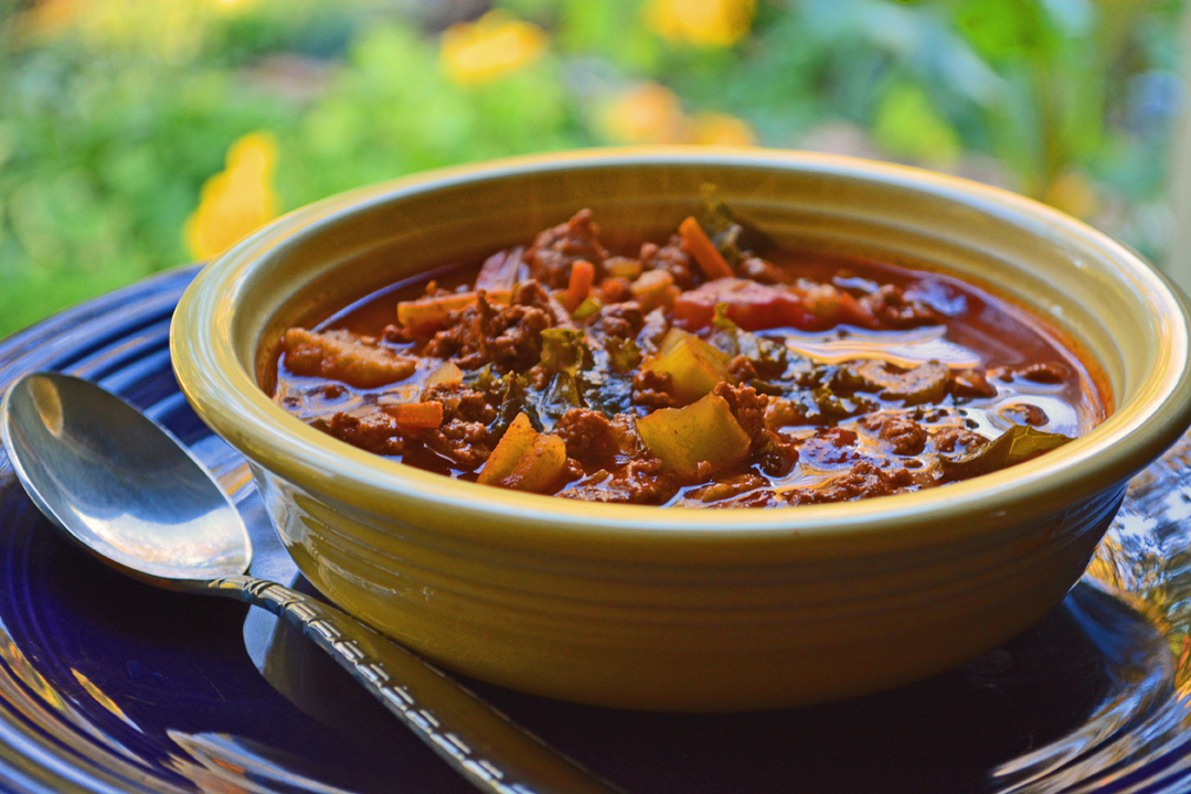 Crockpot Chili Recipe Made From Onion Soup, Ground Turkey, and Vegetables