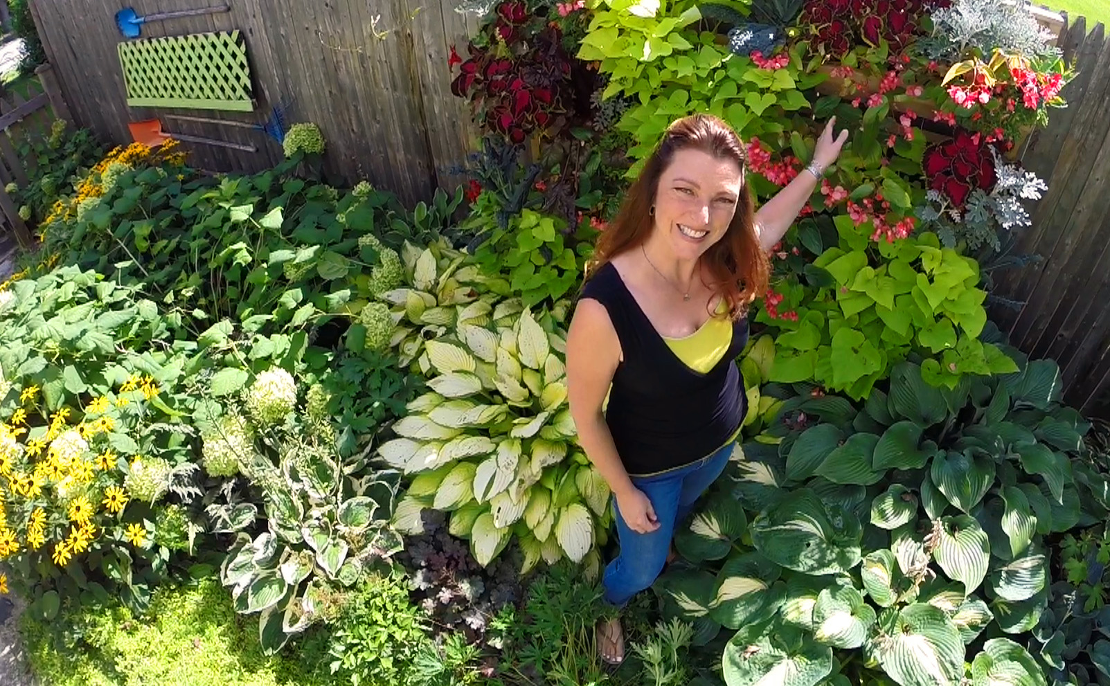 Shawna Coronado in drone video of her garden.