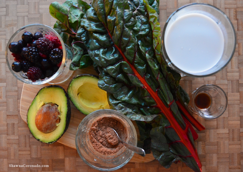 Chocolate Avocado Swiss Chard Smoothie Ingredients