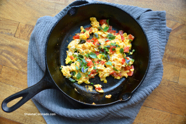 Scrambled Eggs with Tomatoes and Microgreens Recipe