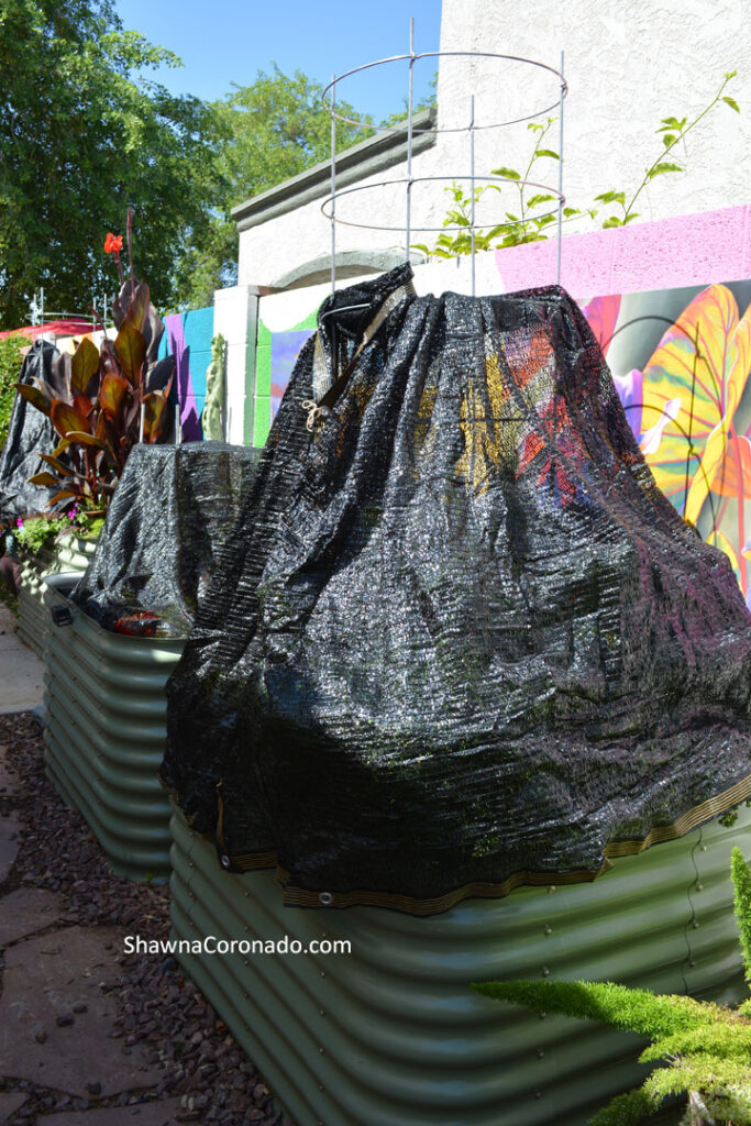 Raised Bed Garden with Shade Cloth on Cage